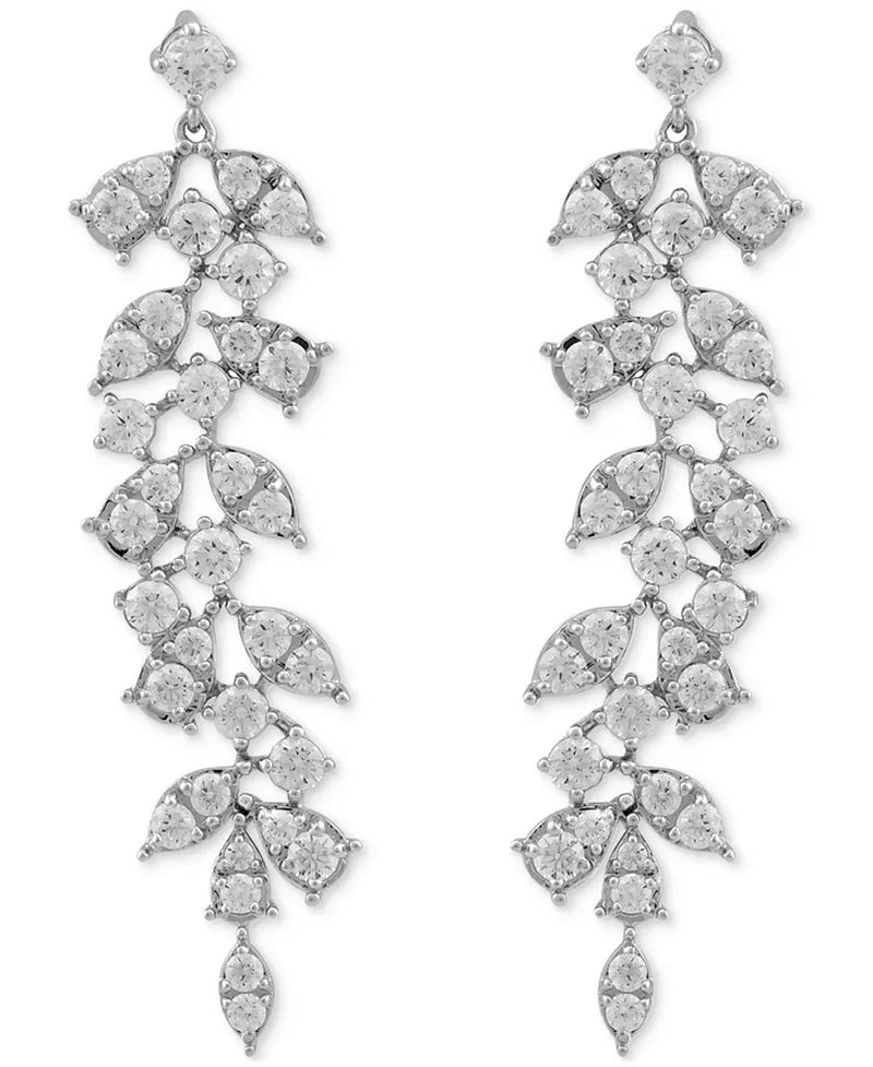 [10K, 2 Ct. T.W.] White Gold Diamond Vine-Inspired Drop Earrings