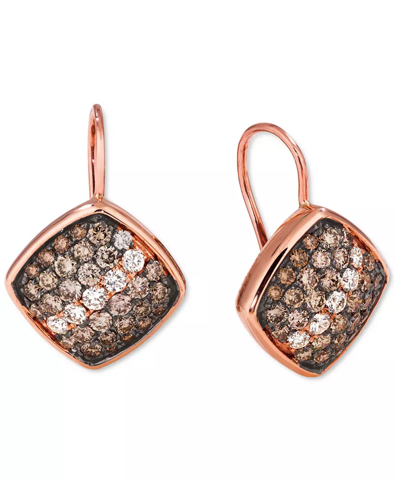 [14K, 1-1/2 Ct. T.W] Rose Gold Chocolate Ombrã© Diamond & Vanilla Diamond Statement Earrings