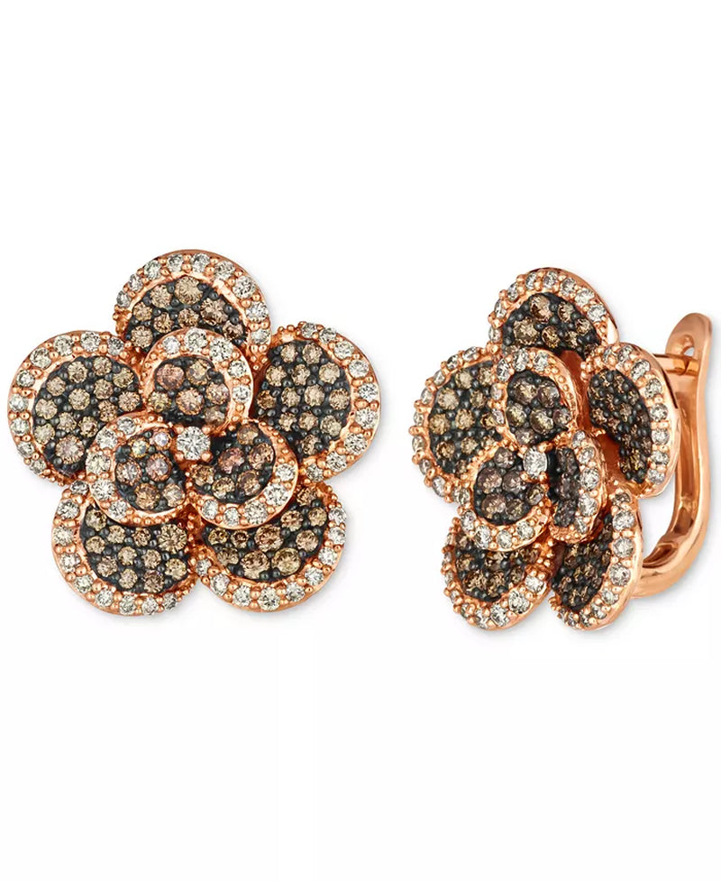 [14K, 2-5/8 Ct. T.W.] Rose Gold Chocolate Diamond & Nude Diamond Flower Statement Earrings