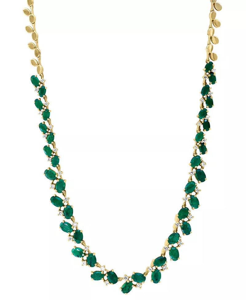 [14K] Gold Emerald (13-1/5 Ct. T.W.) & Diamond (1 Ct. T.W.) Vine 18" Collar Necklace