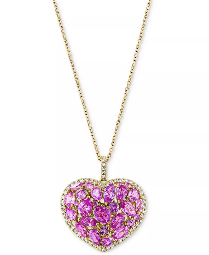 [14K] Gold Ruby (4-3/4 Ct. T.W.) & Diamond (1/3 Ct. T.W.) Heart 18" Pendant