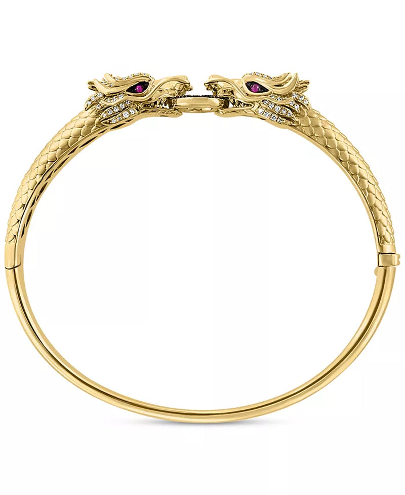 [1/2 Ct. T.W.] 14K Gold Black & White Diamond & [1/2 Ct. T.W.] Ruby Dragon Bracelet