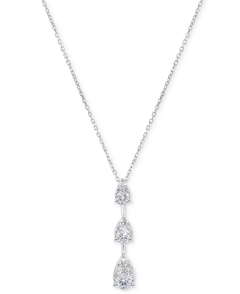 [14K, 1/2 Ct. T.W.] White Gold Diamond Duo Teardrop Graduated Lariat Necklace