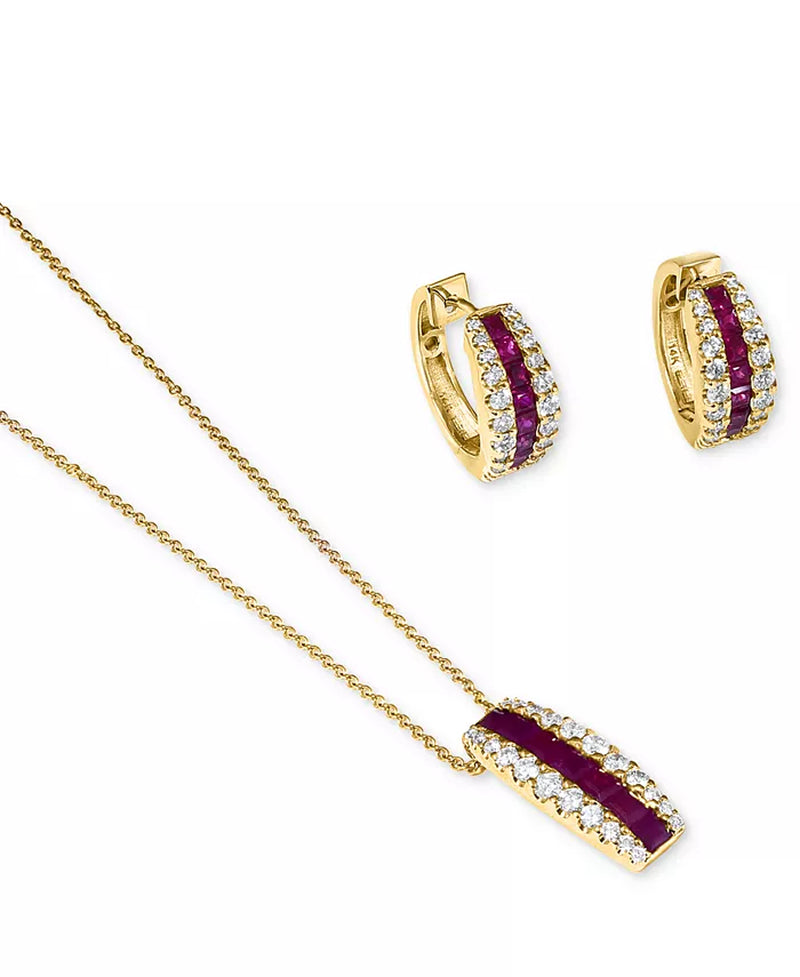 [14K] Gold Ruby (1-5/8 Ct. T.W.) & Diamond (3/4 Ct. T.W.) Small Hoop Earrings