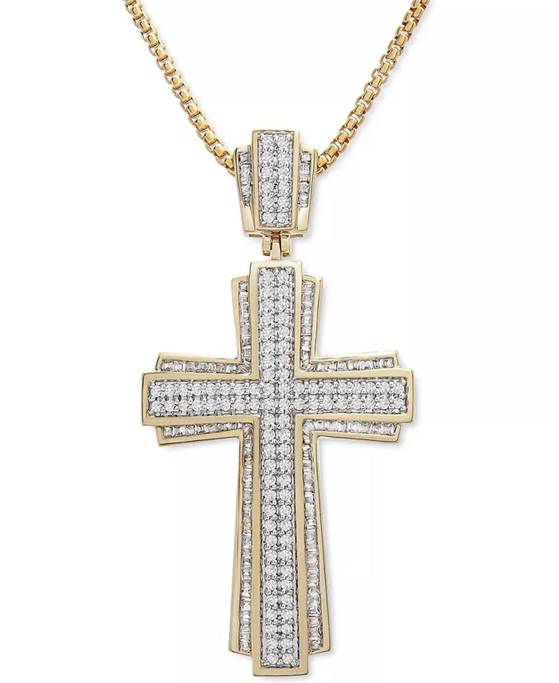 [14K, 1 Ct. T.W.] Gold-Plated Sterling Silver Cross Pendant