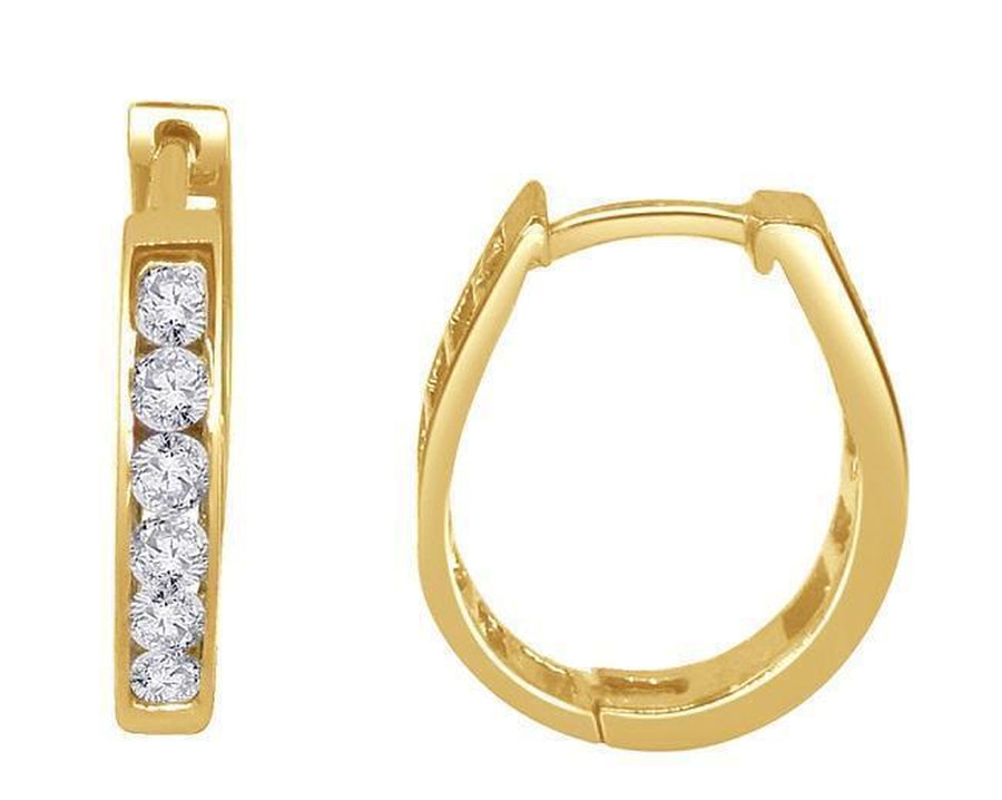 Solid Yellow Gold Channel Set Hoops Earrings