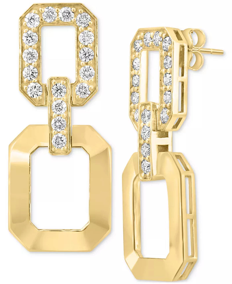 [14K, 1-1/4 Ct. T.W] Gold Diamond & Polished Octagon Link Drop Earrings