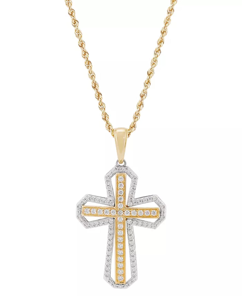 [14K, 1 Ct. T.W.] Two-Tone Gold Lab Grown Diamond Cross Pendant