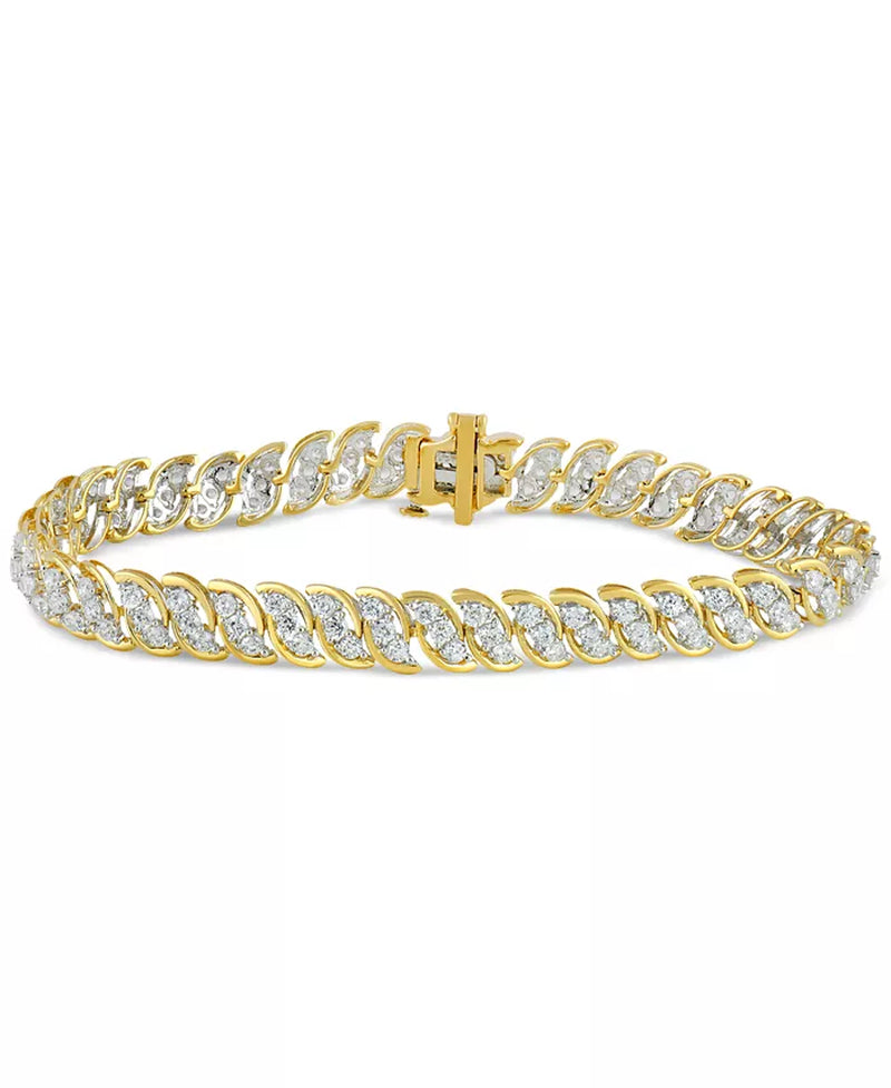 [4 Ct. T.W.] 10K Gold Diamond S Curve Link Bracelet