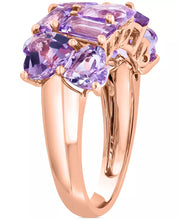 [14K] Rose Gold  Amethyst (7/8 Ct. T.W.) & Pink Amethyst (4 Ct. T.W.) Heart & Baguette Cluster Ring