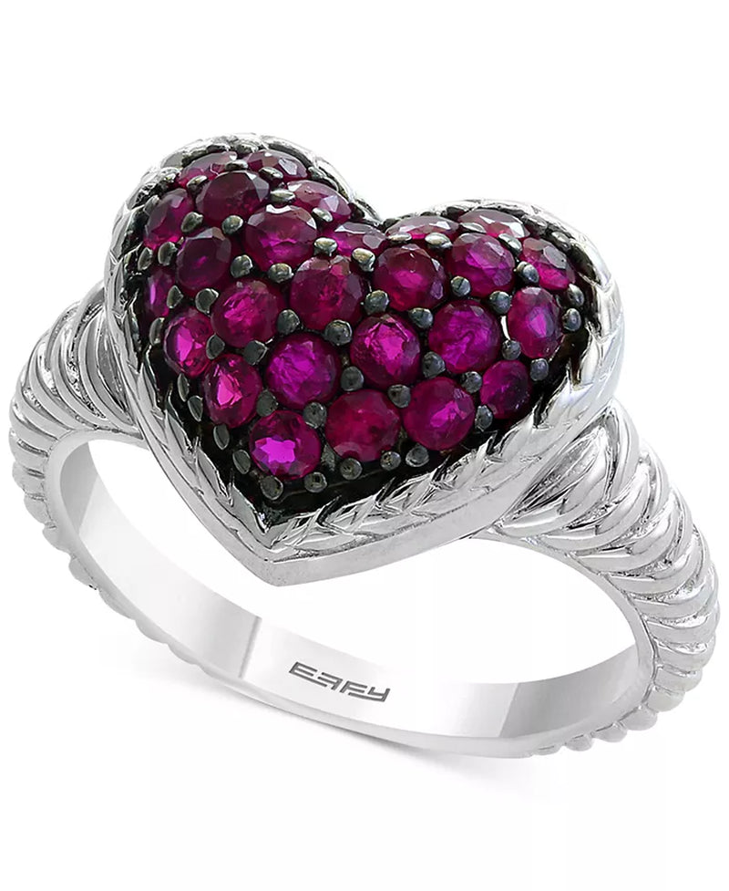 [1 Ct. T.W.] Sterling Silver Ruby Cluster Heart Ring