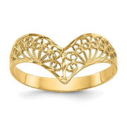 [14K] Yellow Gold Polished Diamond-Cut Filigree Ring 