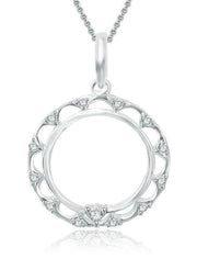 [14K, 0.25 Ct] White Yellow Gold Circle Pendant Necklace Natural Diamond 