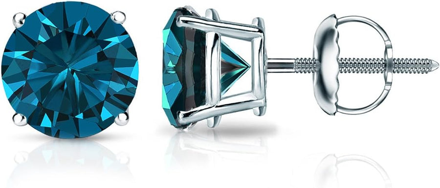 [1/4-2 Ct] Platinum Blue Diamond 4-Prong Basket Screw-Back Stud Earrings 