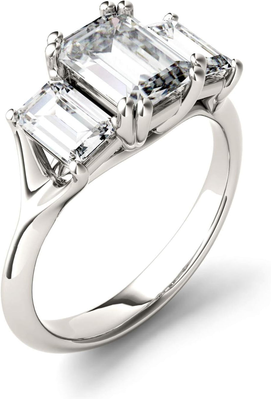 [14K, 2.91 Cttw]  White Gold with Rhodium Lab Created Moissanite Emerald Cut Engagement Ring 