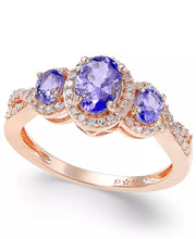 [14K] Gold Sapphire (1-1/3 Ct. T.W.) & Diamond (1/4 Ct. T.W.) 3-Stone Ring