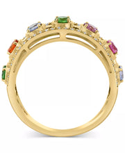 [14K] Gold  Multi-Gemstone (7/8 Ct. T.W.) & Diamond (1/5 Ct. T.W.) Open Work Statement Ring