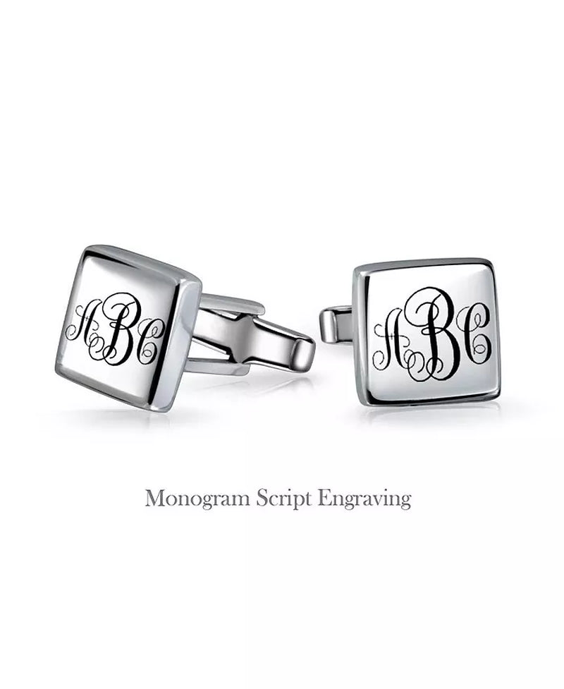 Engrave Ready Solid Flat Square Sterling Silver Cufflinks