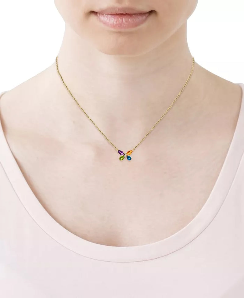 [14K, 1-7/8 Ct. T.W.] Gold Multi-Gemstone & Diamond Accent Butterfly Pendant