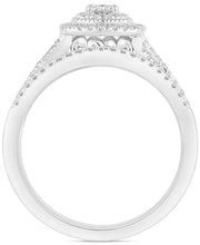 [14K, 5/8 Ct. T.W.] White Gold Diamond Cushion Halo Twist Bridal Set