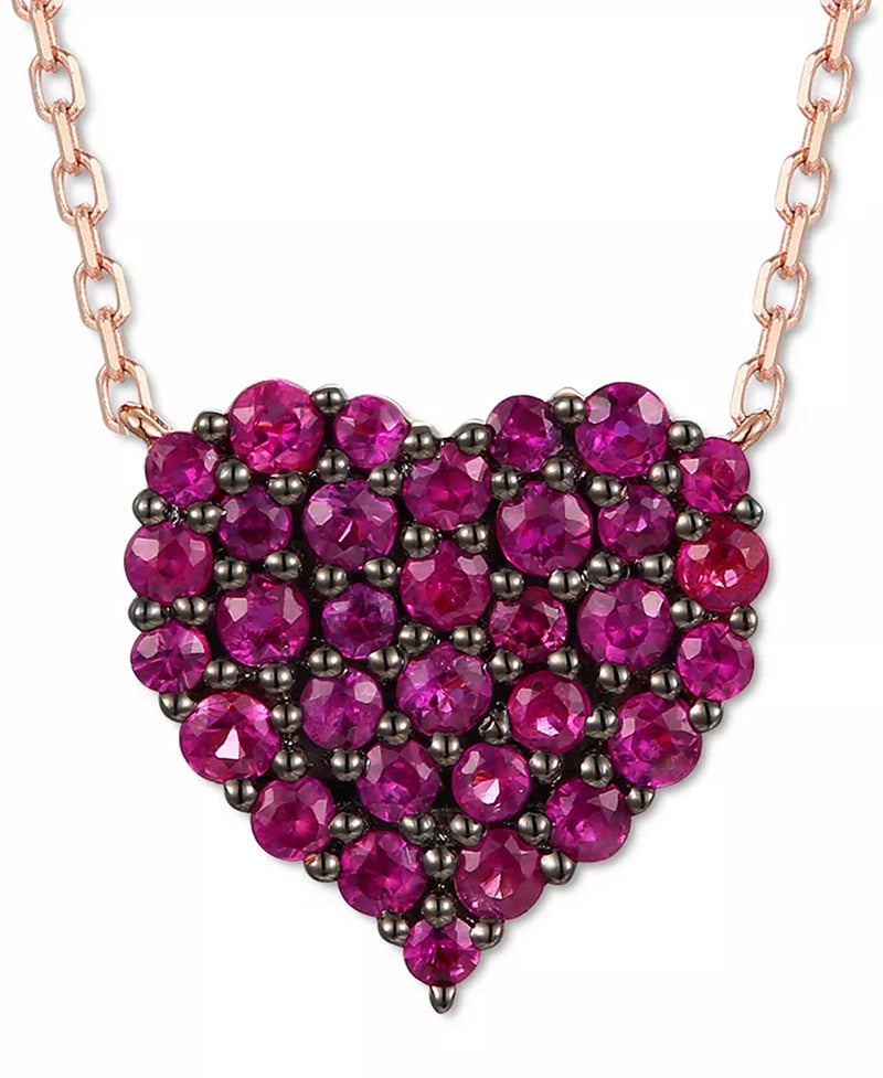 [14K, 3/4 Ct. T.W.] Rose Gold Ruby Heart Cluster Pendant