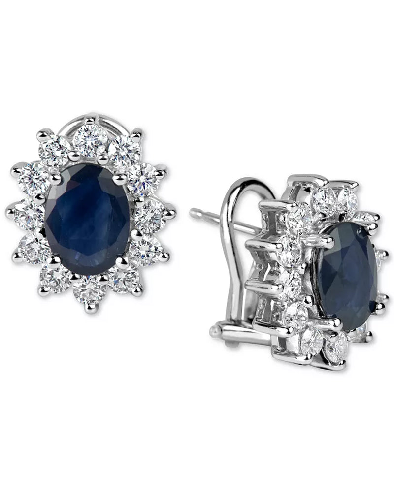 [14K] White Gold Sapphire (3 Ct. T.W.) & Diamond (1-1/5 Ct. T.W.) Earrings