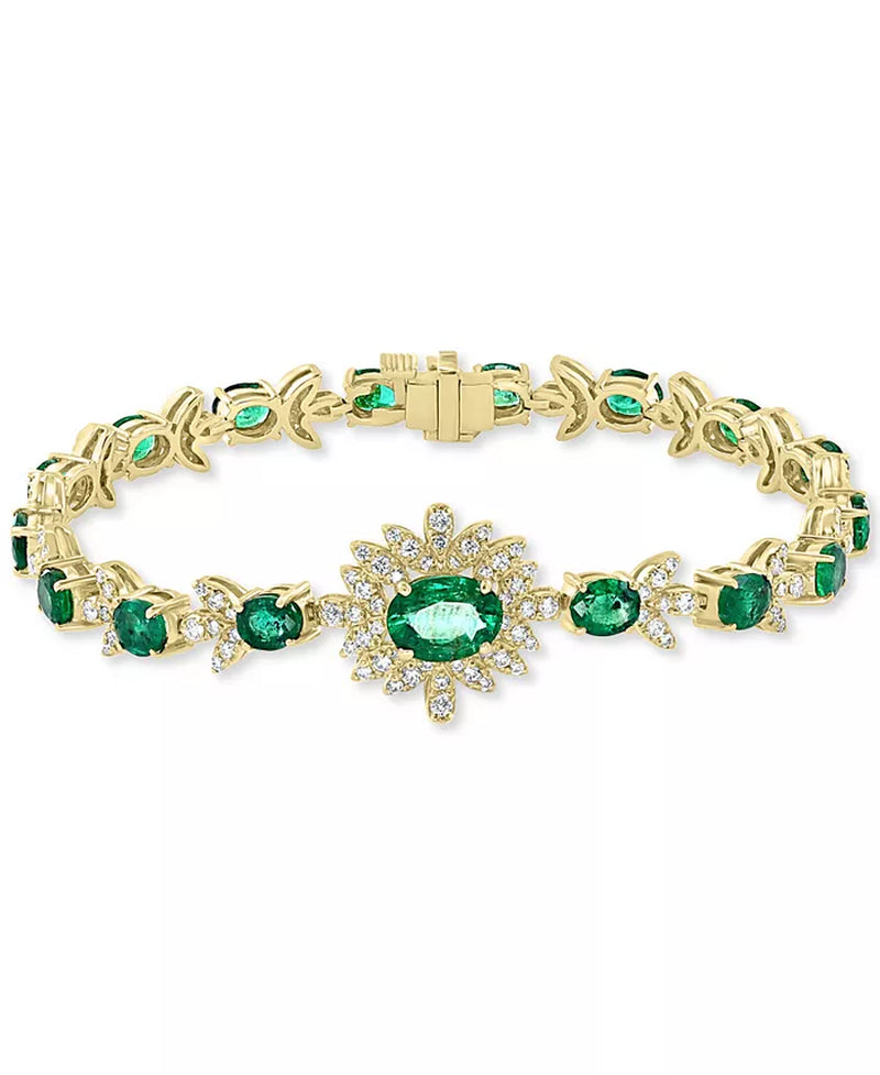 [6-3/8 Ct. T.W.] 14K Gold Emerald & [1-1/5 Ct. T.W.]  Diamond Link Bracelet