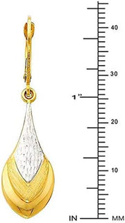 [14K, 42 X 12 Mm] Two Tone Yellow & White Gold Polished Teardrop Earrings