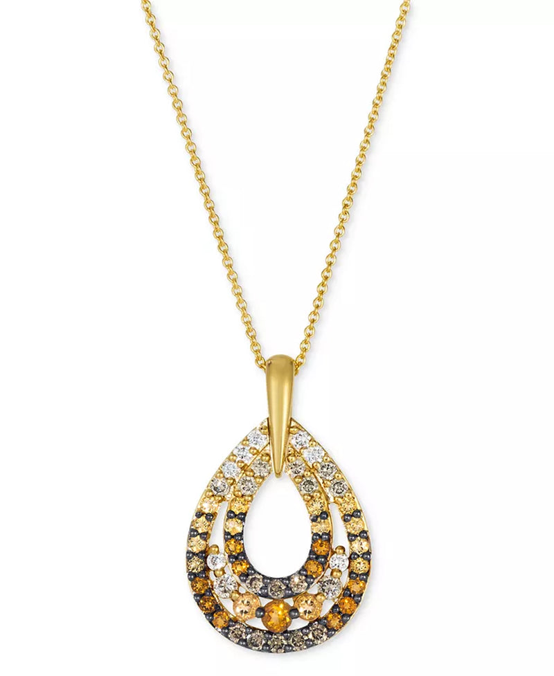 [14K, 3/8 Ct. T.W.] Gold Citrine & Diamond Double Teardrop Adjustable Pendant