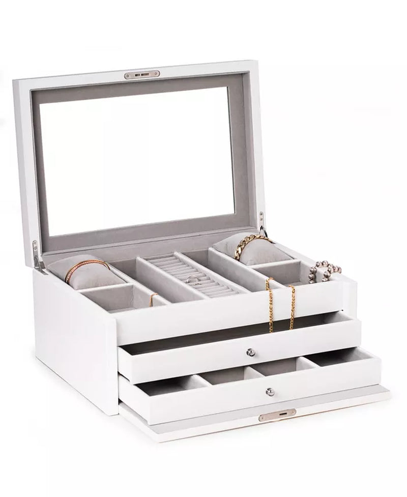 Lacquer Large Jewelry Box with Multi-Storage Compartments