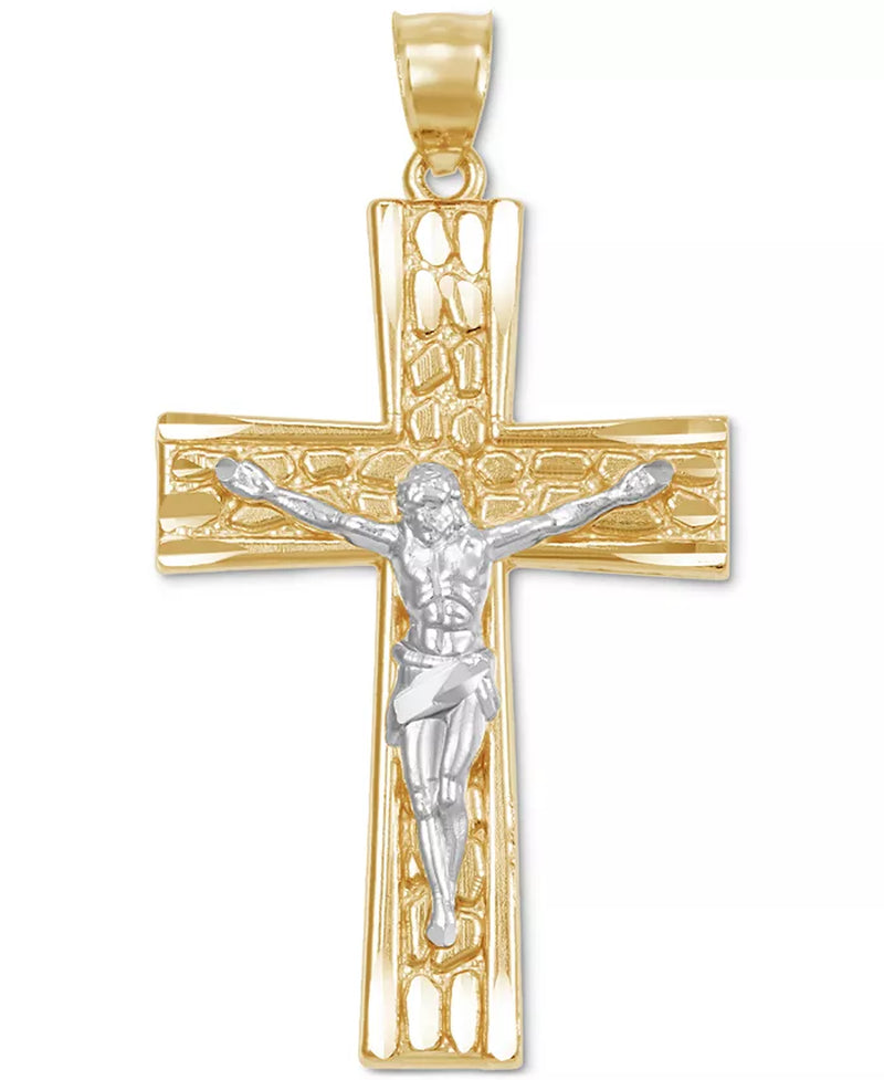 [14K] Gold Two-Tone Openwork Dimensional Crucifix Pendant