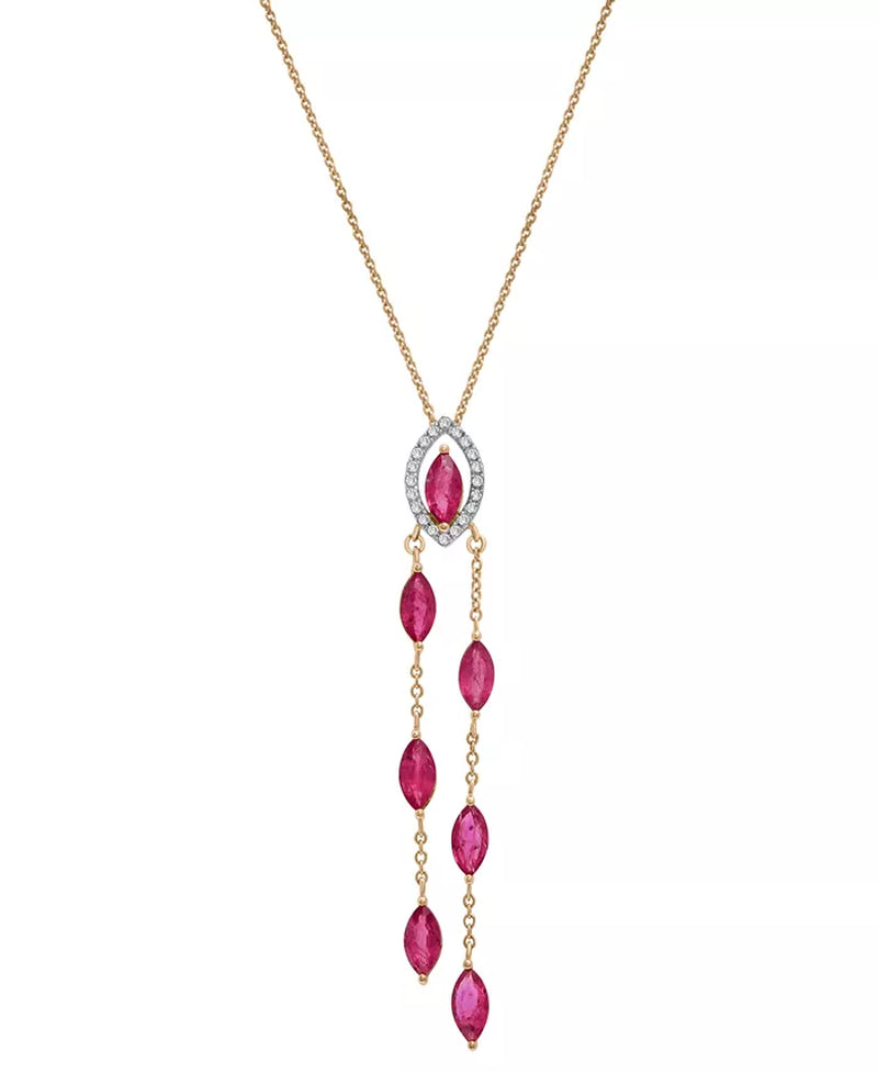 Ruby (2-1/3 Ct. T.W.) & Diamond (1/10 Ct. T.W.) Navette Dangling Chain 18" Pendant Necklace in 14K Gold