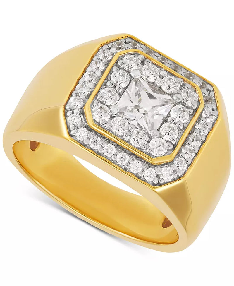 [10K, 1-1/2 Ct. T.W.] Gold Men's Lab Grown Diamond Princess Halo Ring