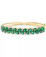 [14K] Gold Emerald (9-3/8 Ct. T.W.) & Diamond (7/8 Ct. T.W.) Oval Cluster Bangle Bracelet