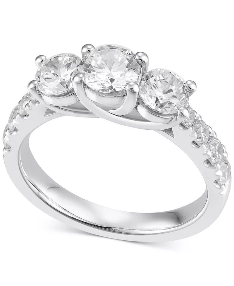 [14K, 2 Ct. T.W.] White Gold Diamond Three Stone Engagement Ring