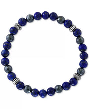 Sterling Silver Men's Lapis Lazuli & Hematite Bead Stretch Bracelet