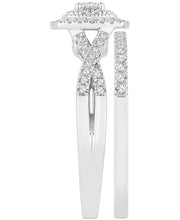 [14K, 5/8 Ct. T.W.] White Gold Diamond Cushion Halo Twist Bridal Set