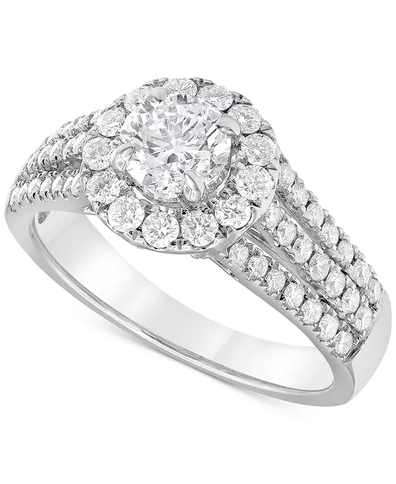 [14K, 1-3/4 Ct. T.W.] White Gold Diamond Halo Triple Row Bridal Set