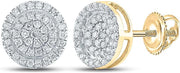 [14K, 1/3 Cttw] Yellow Gold Mens Round Diamond Disk & Circle Stud Earrings 