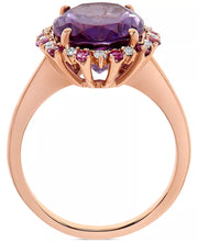 [14K] Rose Gold Amethyst (5-3/4 Ct. T.W.) & Diamond (1/8 Ct. T.W.) Oval Halo Ring