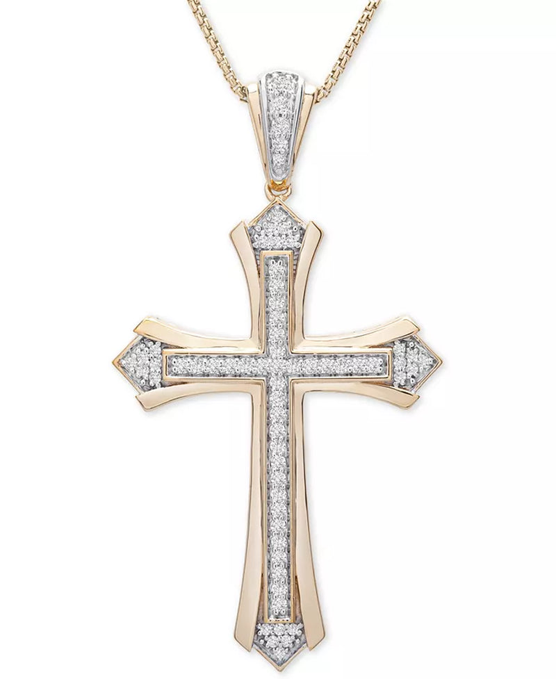 [14K, 1/2 Ct. T.W.] Gold-Plated Sterling Silver Diamond Cross Pendant