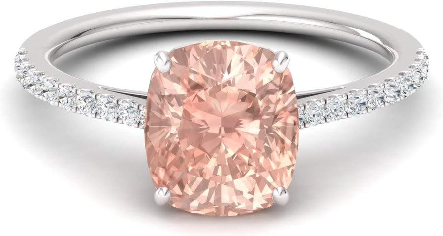 [2.02 Ct] Sterling Silver Cushion Cut Natural and Certified Cushion Cut Morganite and Diamond Engagement Ring