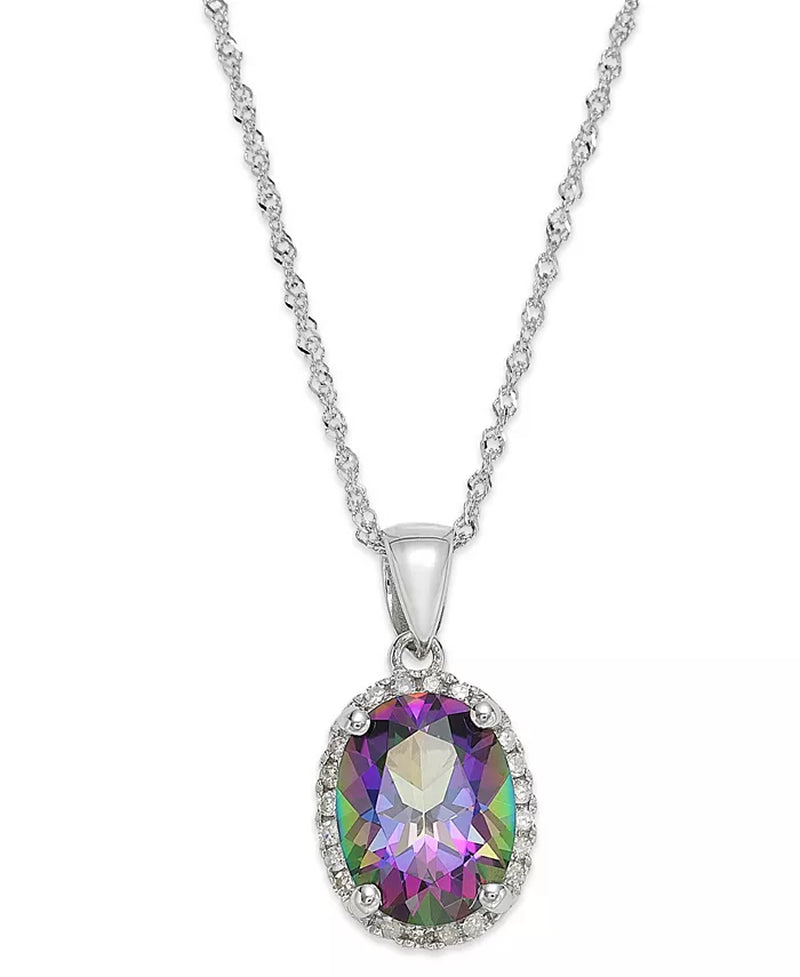 [14K, 2 Ct. T.W.] White Gold Mystic Topaz & Diamond Accent Pendant