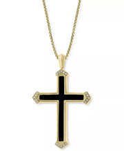 [14K, 1/10 Ct. T.W.] Gold Onyx & Diamond Cross 22" Pendant Necklace