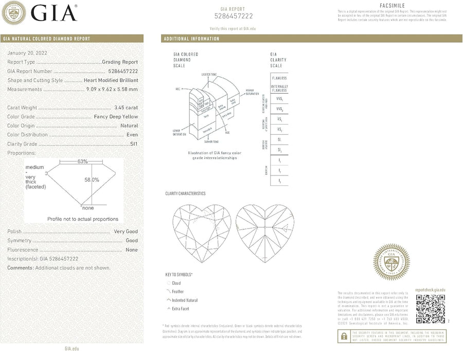 GIA Certified 3.45 Carat Heart Fancy Deep Yellow Color Diamond Set in 18K White & Yellow Gold Necklace (FANCY DEEP YELLOW-SI1) Adjustable and Resizable