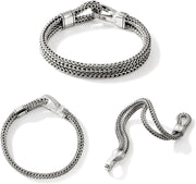 Sterling Silver Icon Collection Double Row Designer Bracelet with Hook Clasp