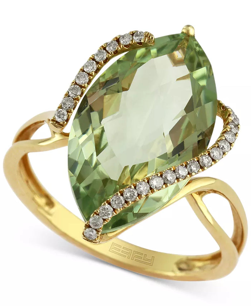 [14K] Gold Marquise-Cut Lemon Quartz (6-7/8 Ct. T.W.) + Diamond (1/8 Ct. T.W.) Wrap Ring