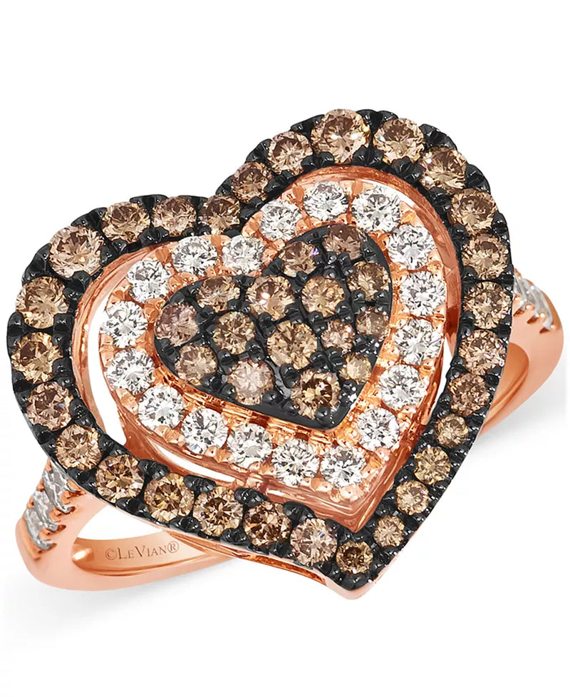 [14K, 1-1/4 Ct. T.W.] Rose Gold GODIVA X â® Chocolate Diamond & Nude Diamond Heart Halo Cluster Ring