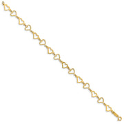 14K Yellow Gold Flat Diamond-Cut Open Hearts 7.5 In. Bracelet