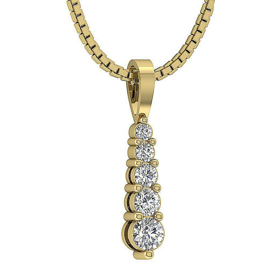 Journey Pendant Necklace 0.30 Ct SI1 G round Diamond 0.70Inch 14K Gold Prong Set